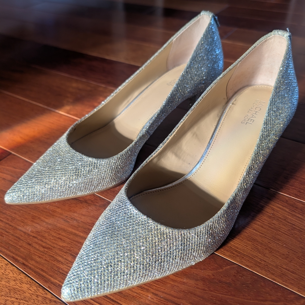 Michael Kors Glittering Silver/Gold Kitten Heels